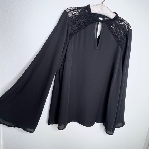 Torrid Womens Long Sleeve Blouse Plus Size 1X Lace Chiffon Flared Long Sleeve 1 - Picture 4 of 8